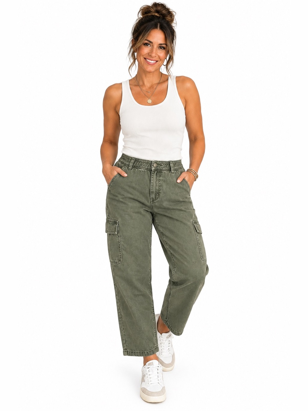 GAP Easy Jean Olive Green Cargo Pants Pull-On Elastic Waist (S)